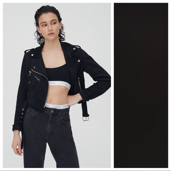 NWT. Pull & Bear Black Faux Suede Biker Jacket. Size XL. - Picture 3 of 9